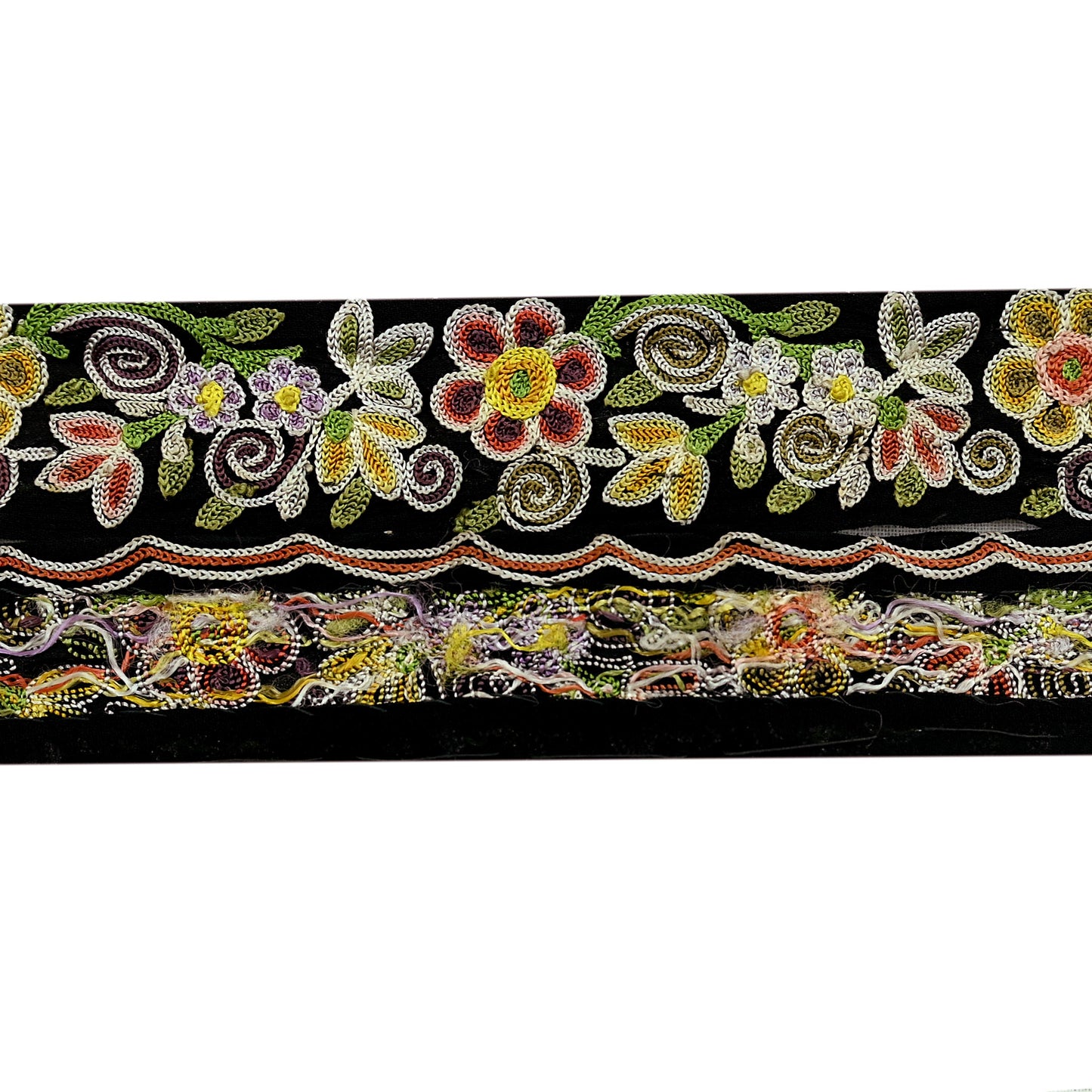 Indian Antique Vintage Real Parsi Gara Border Black Hand Embroidered Craft Trim Lace Sewing Sarees Ribbon Recycled 7yard