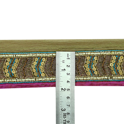 Indian Vintage Green Sari Border Hand Embroidered Craft Trim 1Yd Lace Sewing Sari Ribbon Pure silk  Zardozi/Dabka Zari