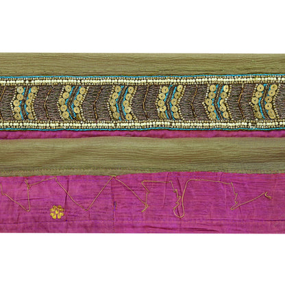 Indian Vintage Green Sari Border Hand Embroidered Craft Trim 1Yd Lace Sewing Sari Ribbon Pure silk  Zardozi/Dabka Zari