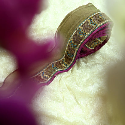 Indian Vintage Green Sari Border Hand Embroidered Craft Trim 1Yd Lace Sewing Sari Ribbon Pure silk  Zardozi/Dabka Zari