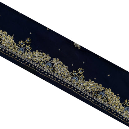 Indian Vintage Blue Sari Border Hand Embroidered Craft Trim 1Yd Lace Sewing Ribbon Pure Crepe silk  Zardozi/Dabka Zari