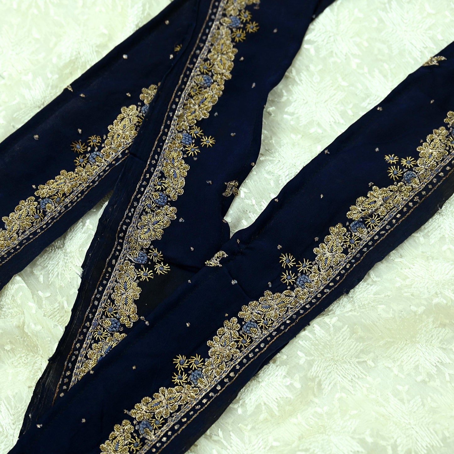 Indian Vintage Blue Sari Border Hand Embroidered Craft Trim 1Yd Lace Sewing Ribbon Pure Crepe silk  Zardozi/Dabka Zari