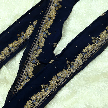 Indian Vintage Blue Sari Border Hand Embroidered Craft Trim 1Yd Lace Sewing Ribbon Pure Crepe silk  Zardozi/Dabka Zari