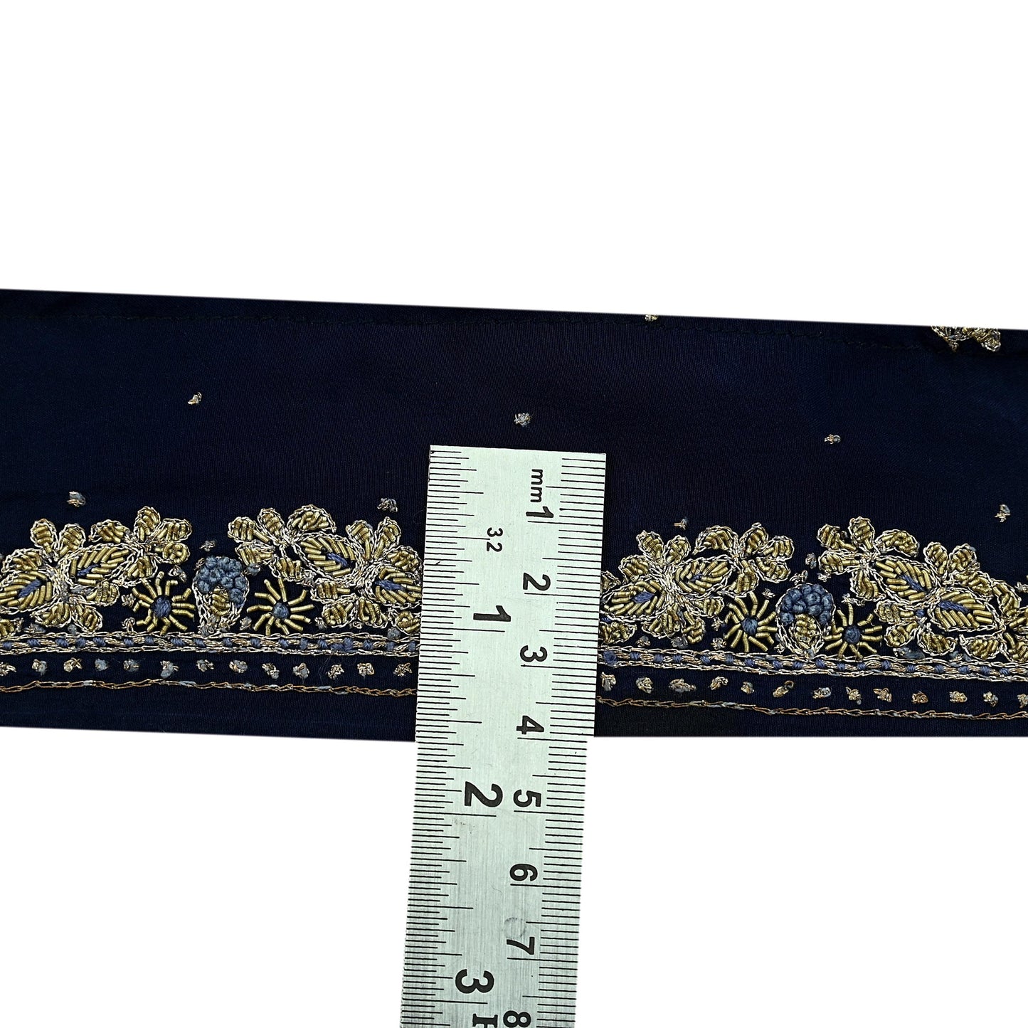 Indian Vintage Blue Sari Border Hand Embroidered Craft Trim 1Yd Lace Sewing Ribbon Pure Crepe silk  Zardozi/Dabka Zari