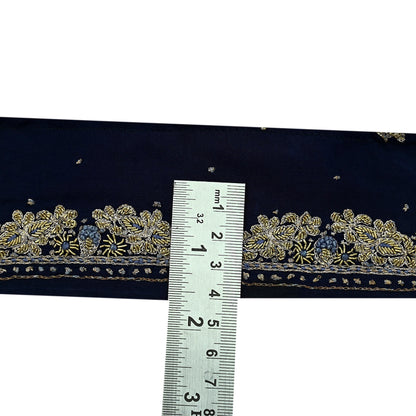 Indian Vintage Blue Sari Border Hand Embroidered Craft Trim 1Yd Lace Sewing Ribbon Pure Crepe silk  Zardozi/Dabka Zari