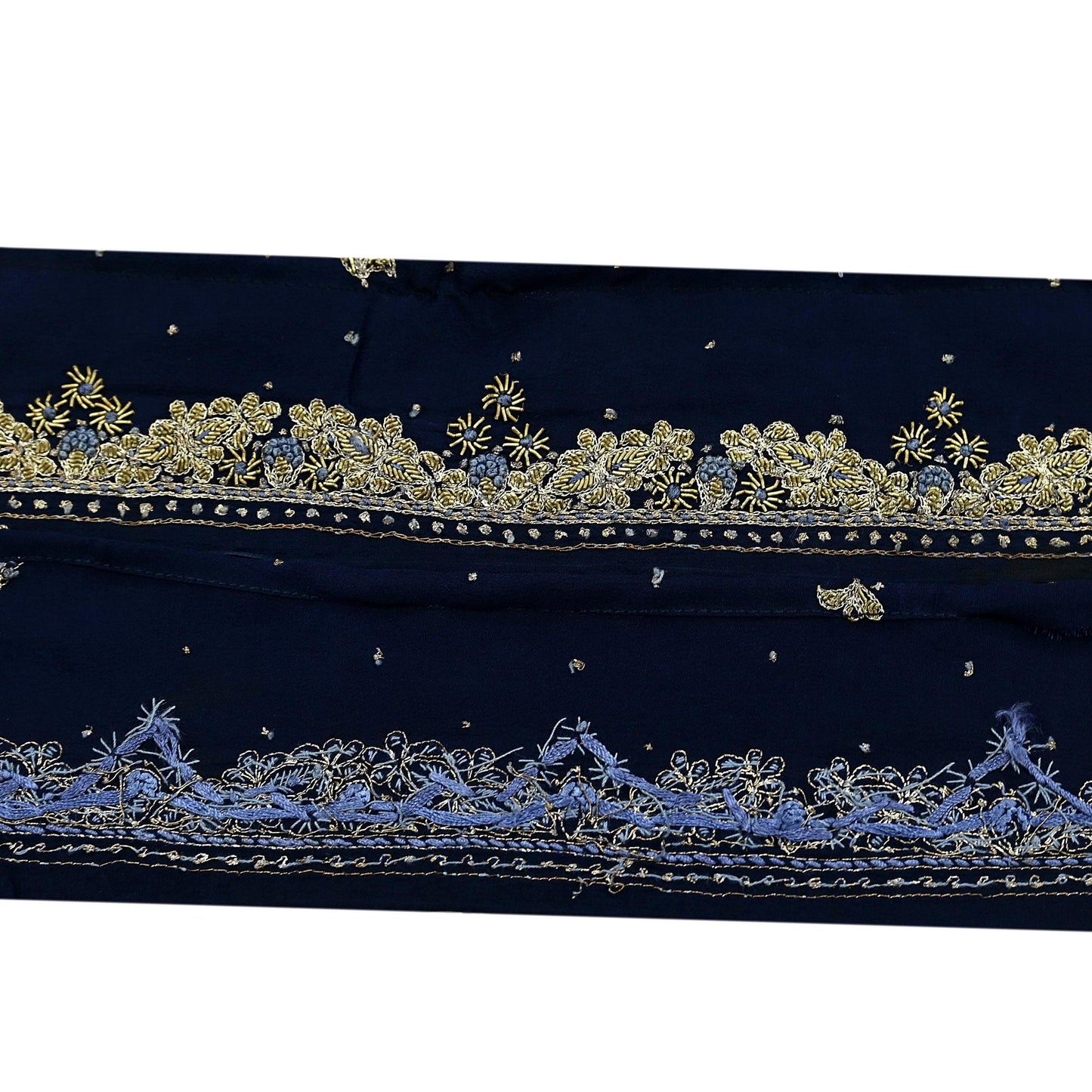 Indian Vintage Blue Sari Border Hand Embroidered Craft Trim 1Yd Lace Sewing Ribbon Pure Crepe silk  Zardozi/Dabka Zari