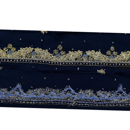 Indian Vintage Blue Sari Border Hand Embroidered Craft Trim 1Yd Lace Sewing Ribbon Pure Crepe silk  Zardozi/Dabka Zari