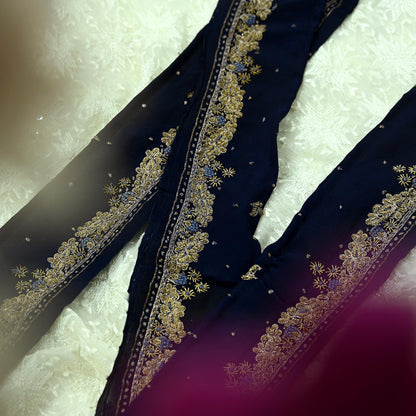 Indian Vintage Blue Sari Border Hand Embroidered Craft Trim 1Yd Lace Sewing Ribbon Pure Crepe silk  Zardozi/Dabka Zari