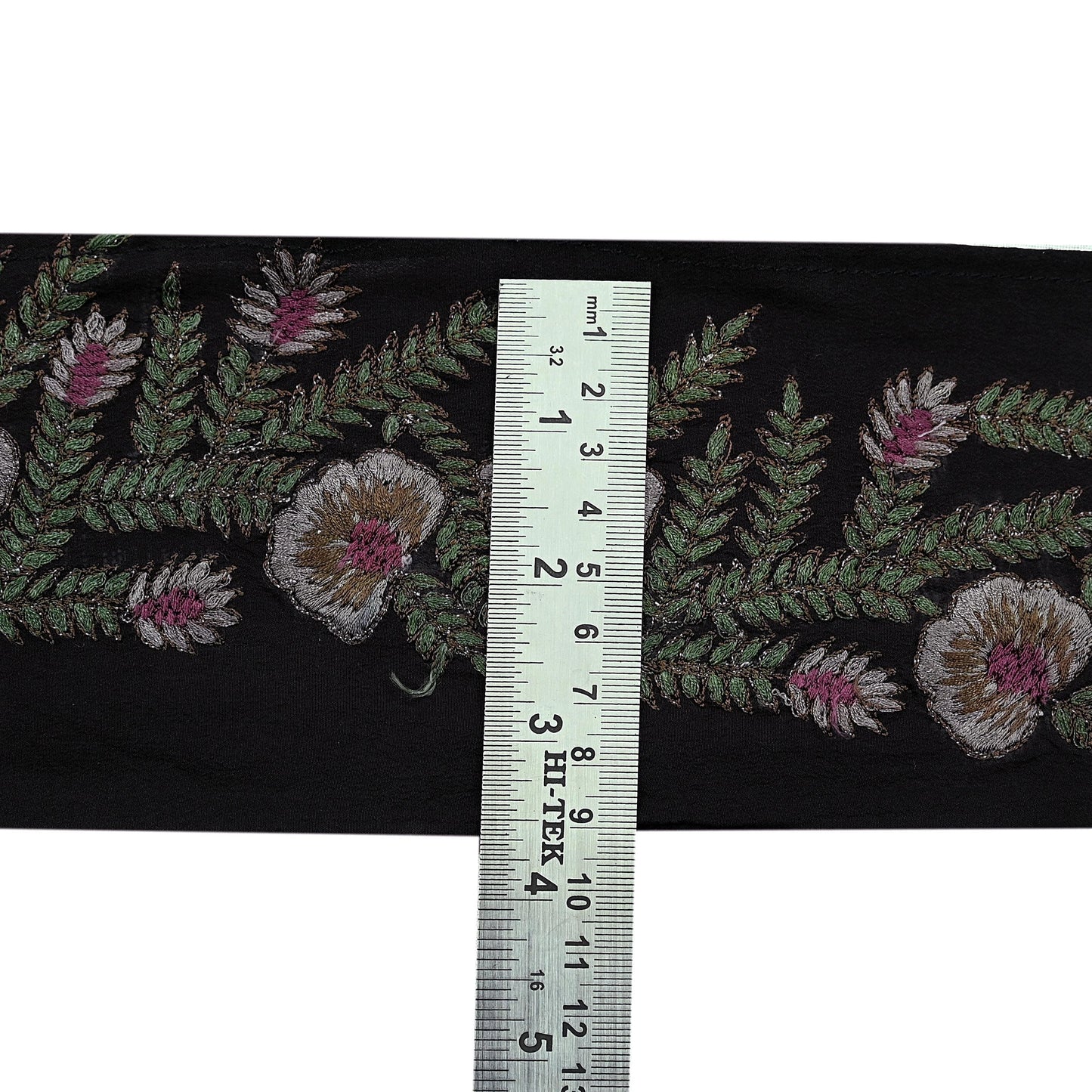 Indian Vintage Black Border Pure Crepe Silk Hand Embroidered Craft Trim 1Yd Lace Sewing Sari Ribbon Recycled Zardozi Dabka