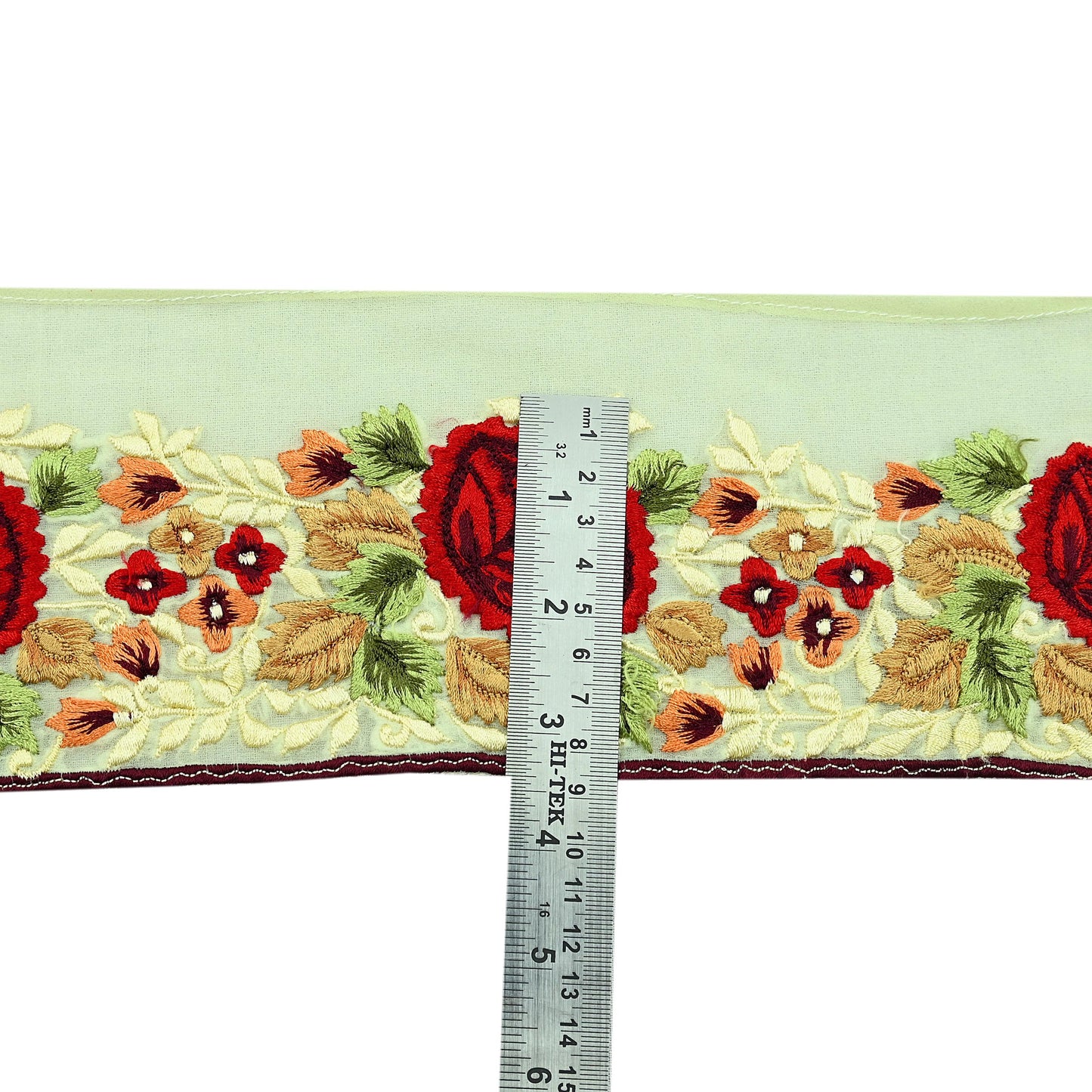 Indian Vintage Yellow Border Pure Georgette Silk Hand Embroidered 1Yd Craft Trim Lace Sewing Sari Ribbon Recycled