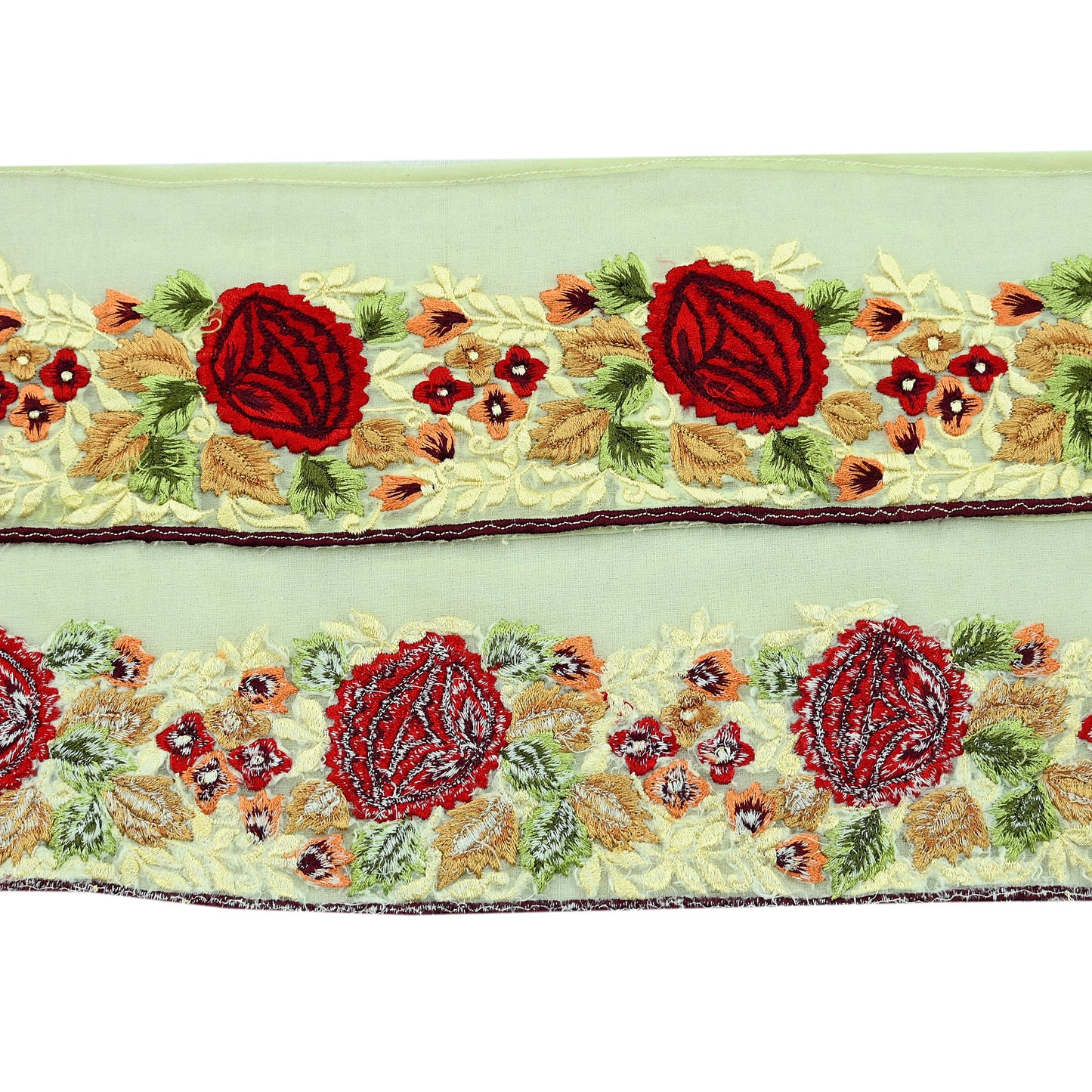 Indian Vintage Yellow Border Pure Georgette Silk Hand Embroidered 1Yd Craft Trim Lace Sewing Sari Ribbon Recycled