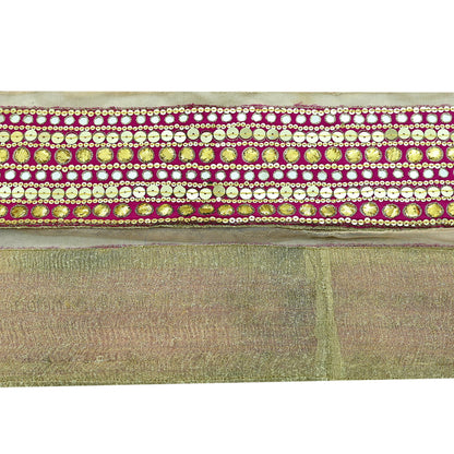 Indian Vintage Rani Pink Border Hand Embroidered 1yd Craft Trim Lace Sewing Ribbon Recycled Sari Border Gota Patti Net/ Crepe Silk