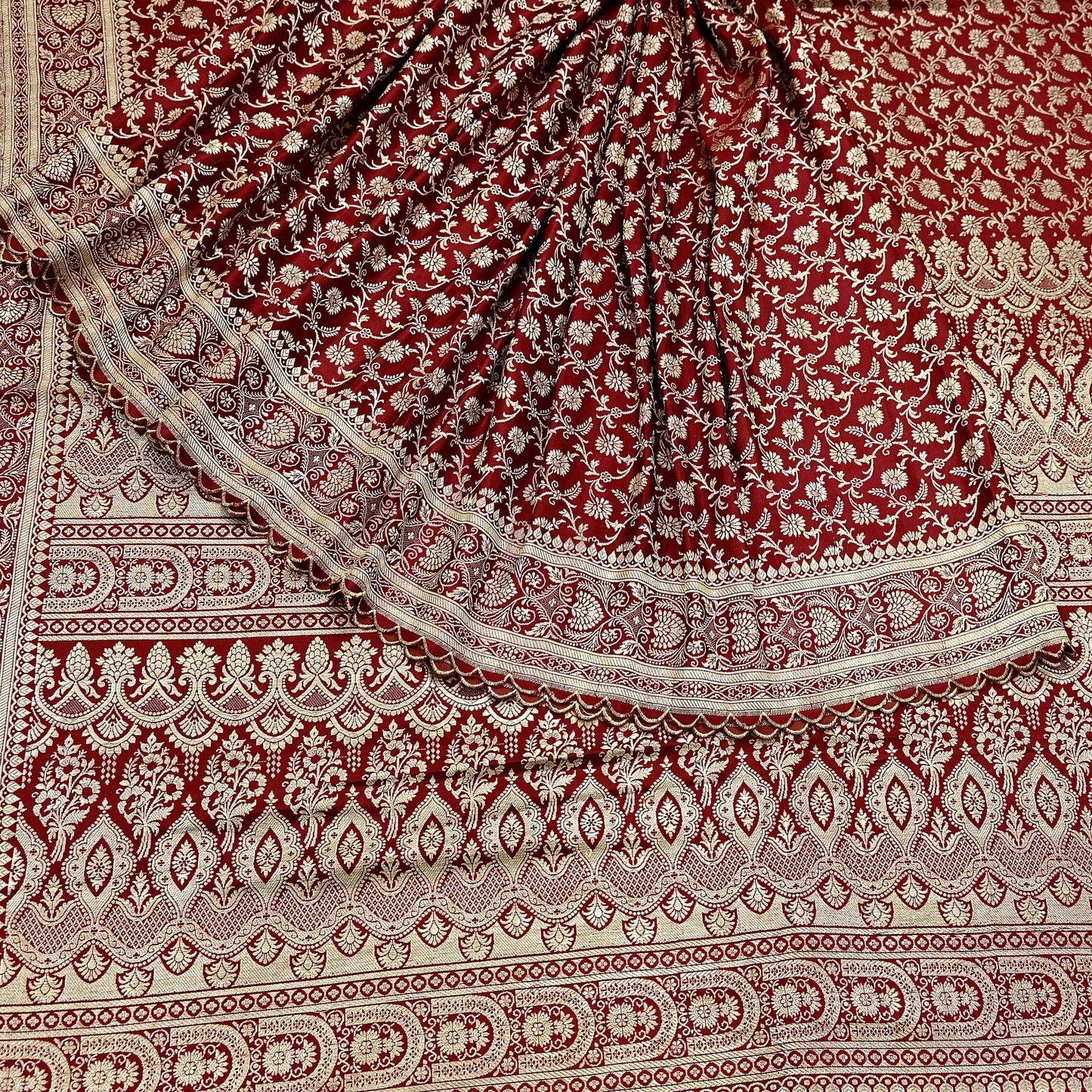 Indian Vintage Sari Maroon Heavy Wedding  Pure Satin Silk Woven Banarasi Brocade Sarees Zari 5Yd Dress making Crafting Quilting