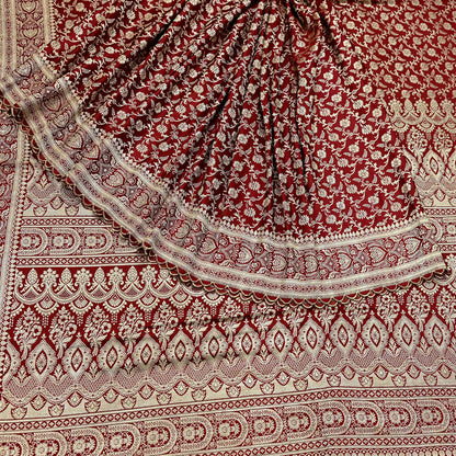 Indian Vintage Sari Maroon Heavy Wedding  Pure Satin Silk Woven Banarasi Brocade Sarees Zari 5Yd Dress making Crafting Quilting