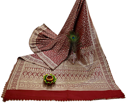 Indian Vintage Sari Maroon Heavy Wedding  Pure Satin Silk Woven Banarasi Brocade Sarees Zari 5Yd Dress making Crafting Quilting