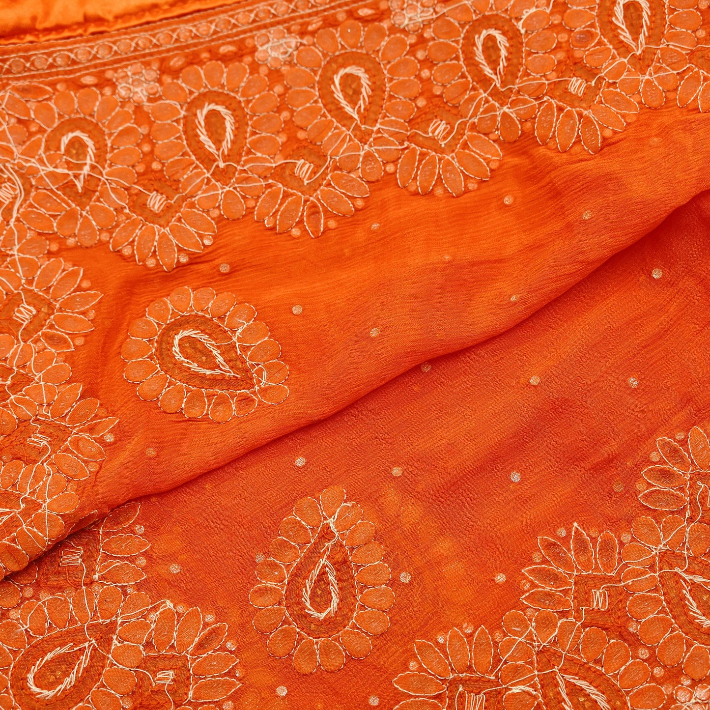 Indian Women Vintage Heavy Orange Dupatta Pure silk Long Stole Hand Embroidered Hijab Scarves Veil Wrap Zardozi Dabka Gota patti