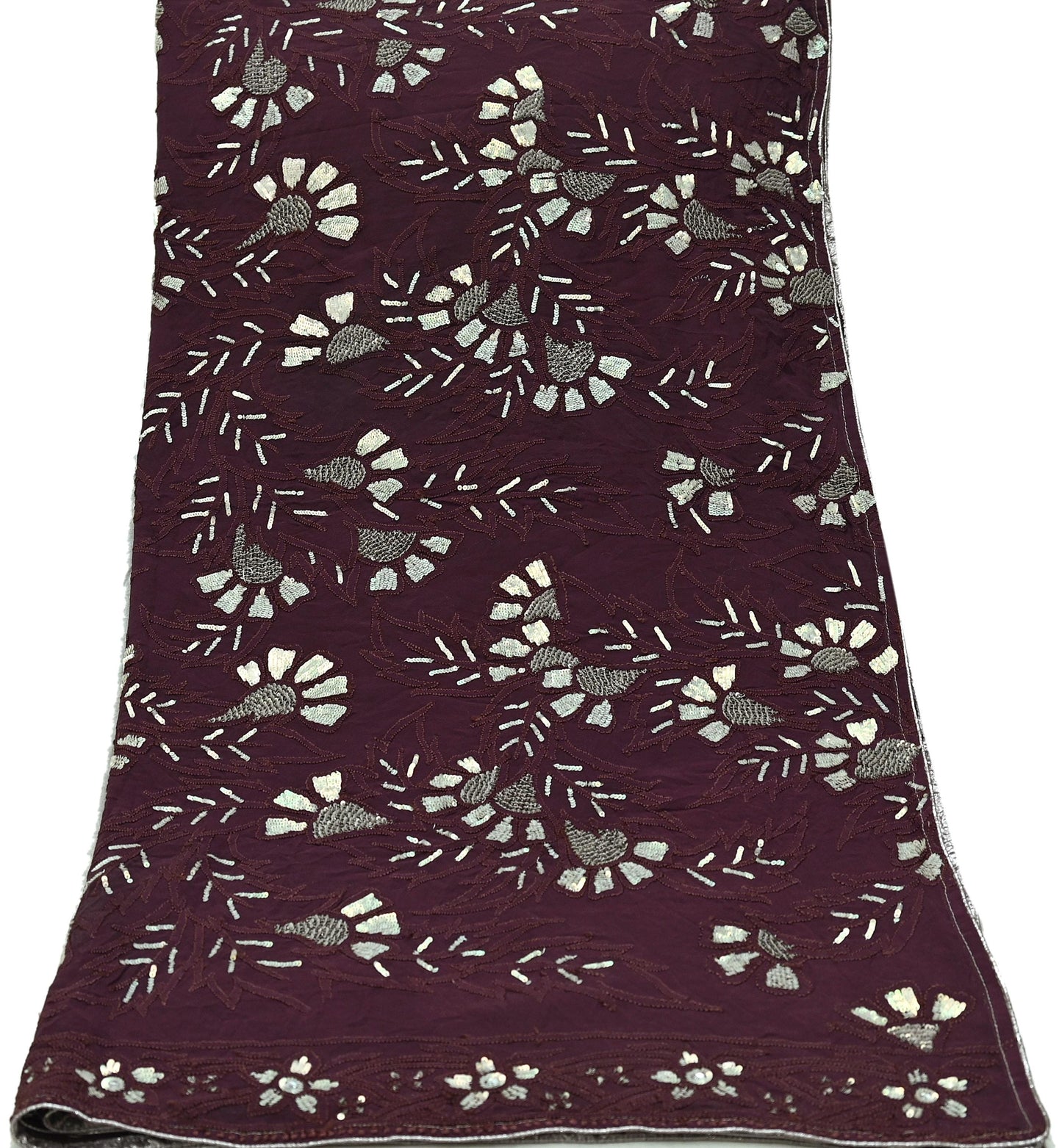 Indian Vintage Heavy Maroon Dupatta Pure Georgette silk Long Stole Hand Embroidered Chikankari Stole Scarf Scarves Veil