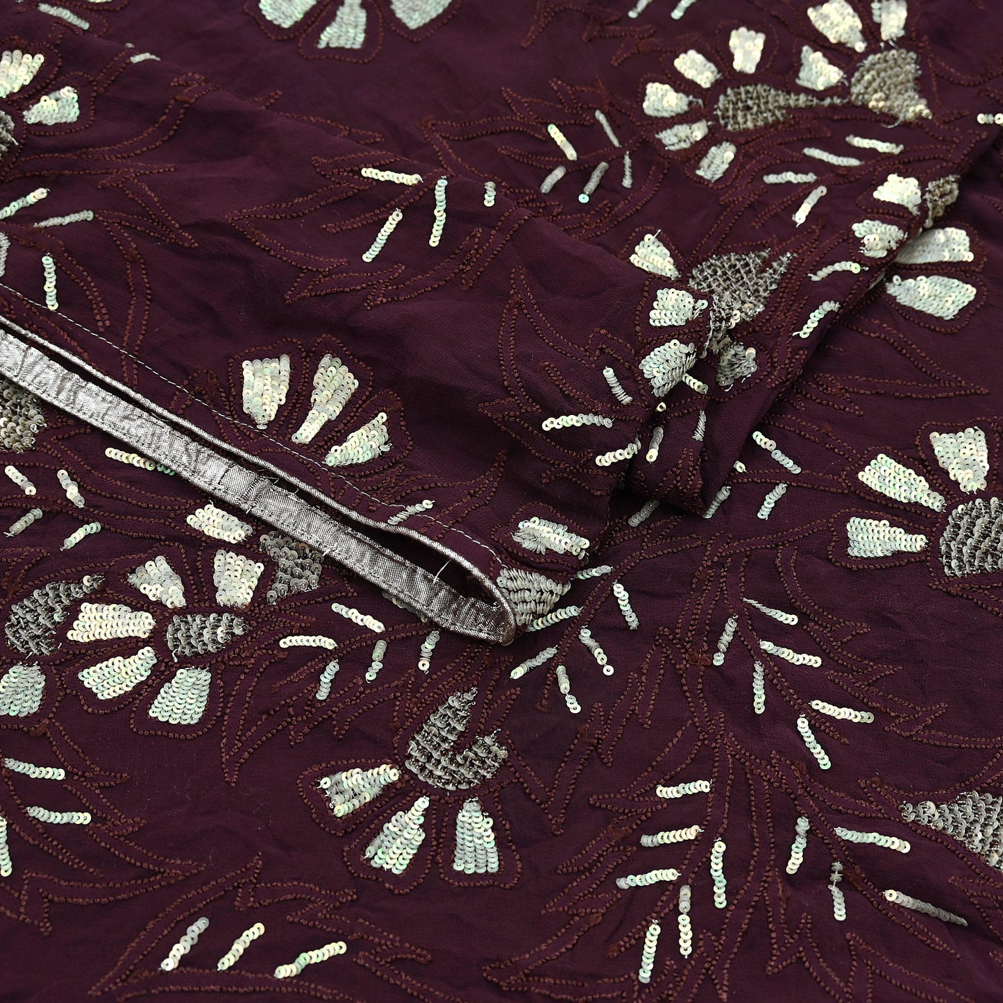 Indian Vintage Heavy Maroon Dupatta Pure Georgette silk Long Stole Hand Embroidered Chikankari Stole Scarf Scarves Veil