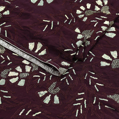 Indian Vintage Heavy Maroon Dupatta Pure Georgette silk Long Stole Hand Embroidered Chikankari Stole Scarf Scarves Veil