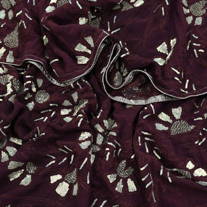 Indian Vintage Heavy Maroon Dupatta Pure Georgette silk Long Stole Hand Embroidered Chikankari Stole Scarf Scarves Veil