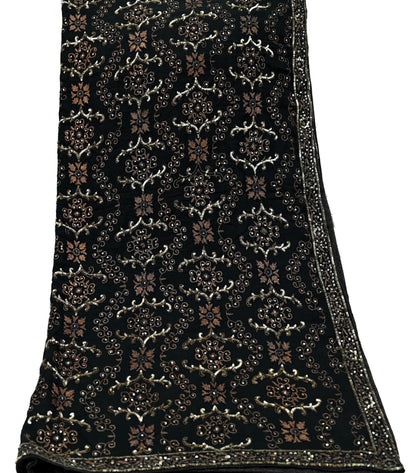 Indian Women Vintage Heavy Black Dupatta Pure silk Long Stole Hand Embroidered Hijab Scarves Veil Wrap Zari