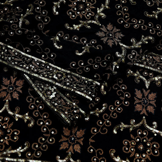 Indian Women Vintage Heavy Black Dupatta Pure silk Long Stole Hand Embroidered Hijab Scarves Veil Wrap Zari