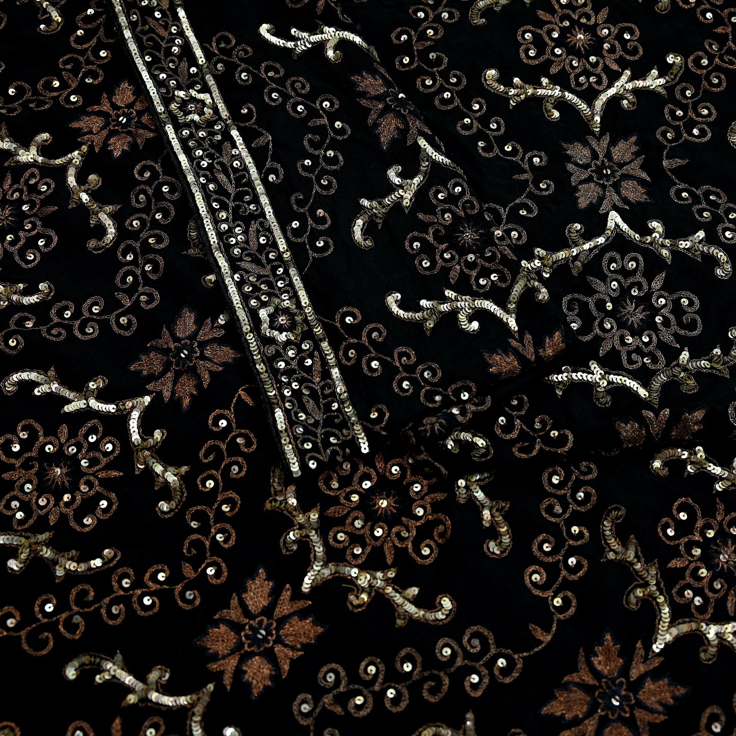 Indian Women Vintage Heavy Black Dupatta Pure silk Long Stole Hand Embroidered Hijab Scarves Veil Wrap Zari