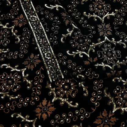 Indian Women Vintage Heavy Black Dupatta Pure silk Long Stole Hand Embroidered Hijab Scarves Veil Wrap Zari