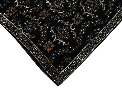 Indian Women Vintage Heavy Black Dupatta Pure silk Long Stole Hand Embroidered Hijab Scarves Veil Wrap Zari