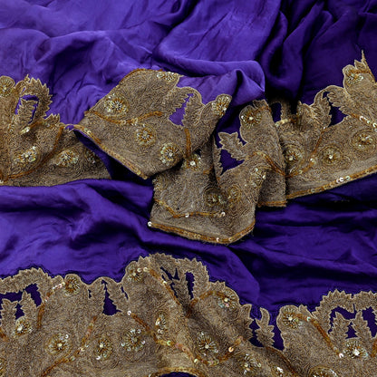Indian Vintage Heavy Wedding Purple Dupatta Pure Satin Silk Long Stole Hand Embroidered Scarves Golden Zardozi Veil