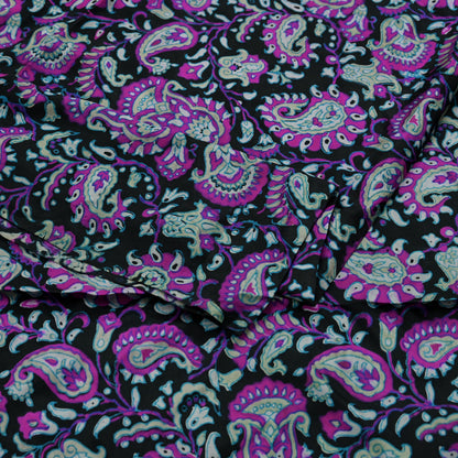 Indian Vintage Black Saree Pure Silk Block Printed Sari Craft Fabric 5yd Sewing DressMaking Soft Floral Quilting Crafting Upcycle