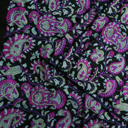 Indian Vintage Black Saree Pure Silk Block Printed Sari Craft Fabric 5yd Sewing DressMaking Soft Floral Quilting Crafting Upcycle