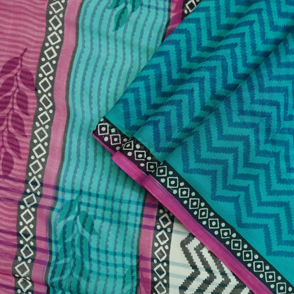 Women Vintage Blue & white Saree Pure Chiffon Silk Printed Sari Craft Fabric Sewing 6Yd Soft Light Dress Making Floral