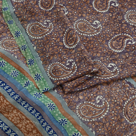 Indian Vintage Purple & Brown Saree 100% Pure Georgette Silk Printed Sari Sewing 5yd Craft Soft Dress Designing for Crafting Floral