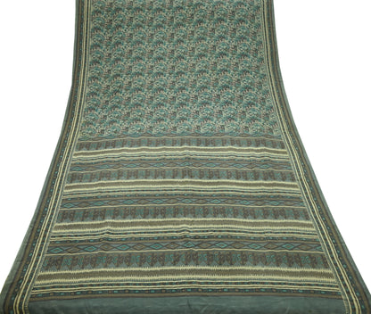 Indian Vintage Sari Brown & Beige Pure Crepe Silk Printed Sarees 5yd Sewing Craft Fabric  Floral Soft Wrap Dress making Upcycle Quilting