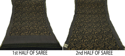 Indian Vintage Sari Brown & Black Pure Silk Printed Sarees 5yd Sewing Craft Fabric Dress Making Soft Crafting Quilting Upcycle Zari