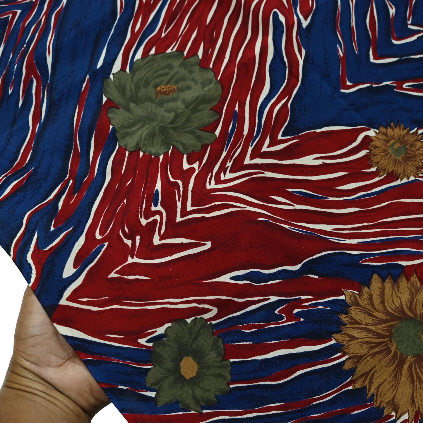 Indian Vintage Red & Blue Saree Pure Crepe Silk Printed Sari Craft Fabric 5yd Sewing Abstract Soft Craft Fabric Wrap Dress making