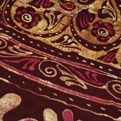 Indian Vintage Maroon & Beige Saree Batik Printed 100% Pure Cotton Indian Sari Craft Soft Fabric 5Yard Sewing Sarong Wrap Boho