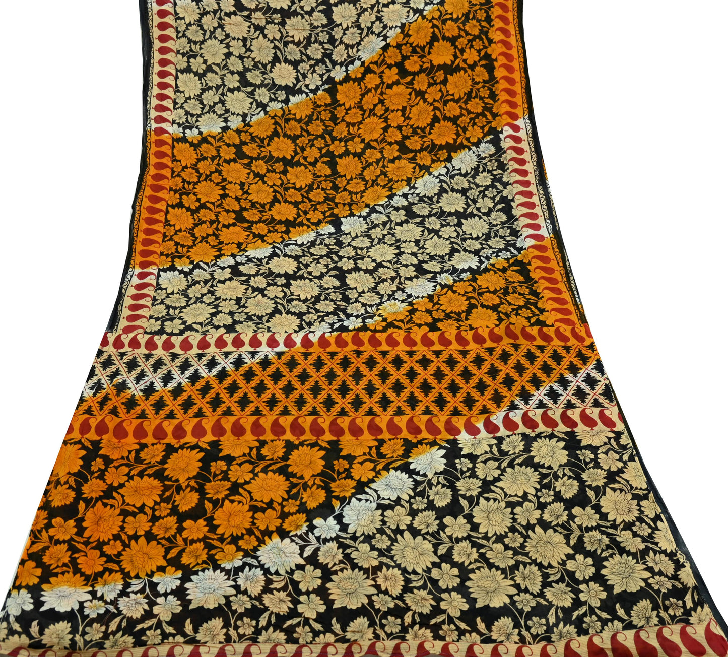 Indian Vintage Sari Black Printed 100% Pure Cotton Saree Craft Fabric 5Yd Sewing Sarong Wrap Boho Floral Dress making