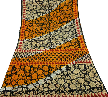 Indian Vintage Sari Black Printed 100% Pure Cotton Saree Craft Fabric 5Yd Sewing Sarong Wrap Boho Floral Dress making