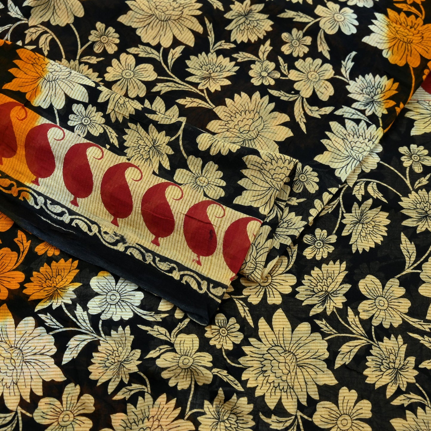 Indian Vintage Sari Black Printed 100% Pure Cotton Saree Craft Fabric 5Yd Sewing Sarong Wrap Boho Floral Dress making