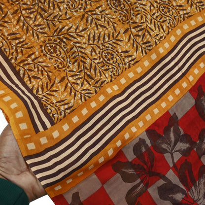 Indian Vintage Mustard Saree 100% Pure Georgette Silk Hand Block Printed Sari Sewing 5yd Craft Soft Dress Designing for Crafting