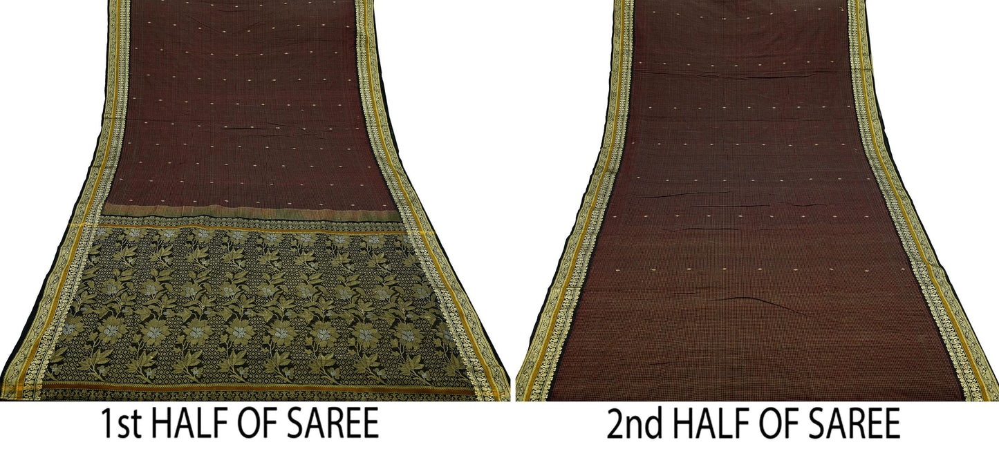 Indian Vintage Sari Pure Cotton Hand Woven Sarees Craft Fabric 5yd Ethnic Floral Crafting Upcycle Quilting Dress Making Quilting