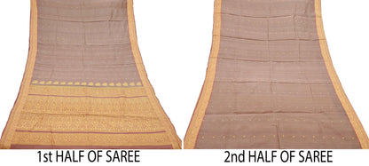 Indian Vintage Sari Brown 100% Pure Silk Hand Woven Sarees Craft Fabric 5Yd Ethnic Sewing Dress making Crafting Quilting Upcycle