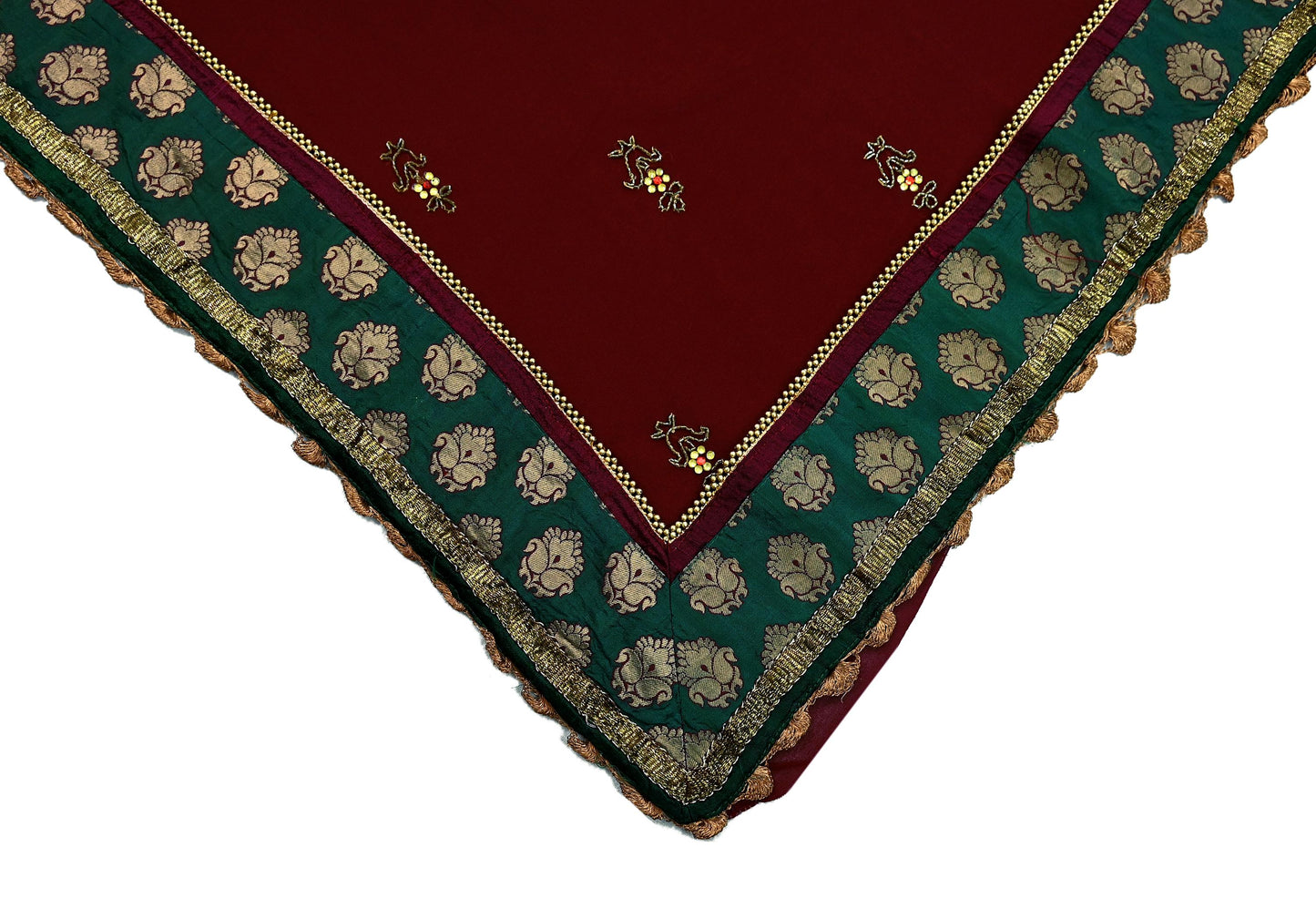 Indian Vintage Sari Maroon Hand Embroidered Pure Georgette Silk Sarees Craft Fabric 5Yd Sequins Wedding Sarees Quilting Crafting Upcycle