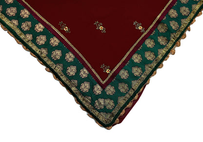 Indian Vintage Sari Maroon Hand Embroidered Pure Georgette Silk Sarees Craft Fabric 5Yd Sequins Wedding Sarees Quilting Crafting Upcycle