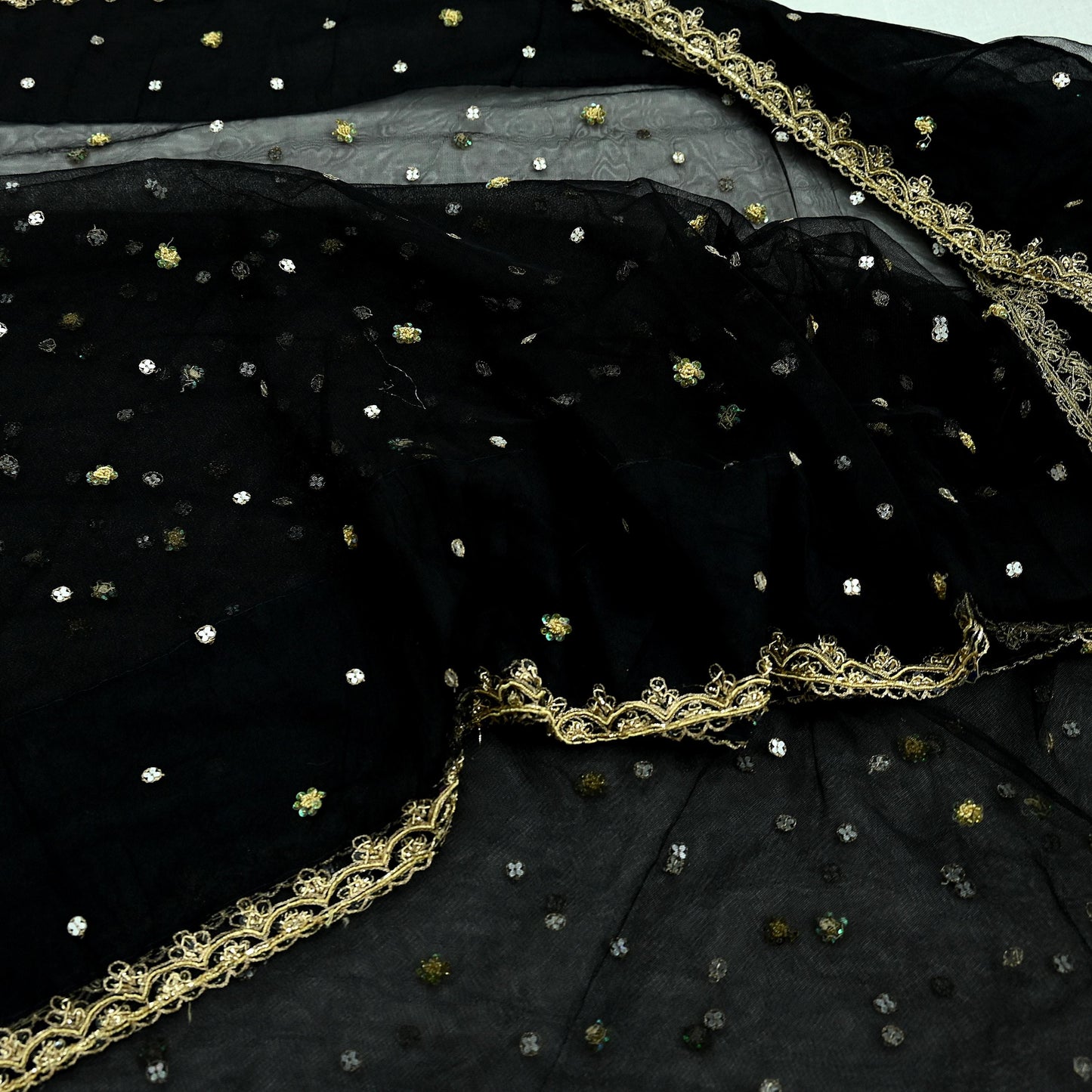 Indian Vintage Sari Black Net/Mesh Hand Embroidered Sarees Craft Fabric 5Yd Sewing Soft Zardozi/Dabka Zari Sequins Wedding sarees
