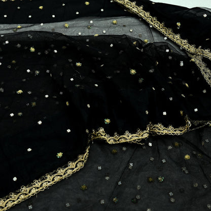 Indian Vintage Sari Black Net/Mesh Hand Embroidered Sarees Craft Fabric 5Yd Sewing Soft Zardozi/Dabka Zari Sequins Wedding sarees