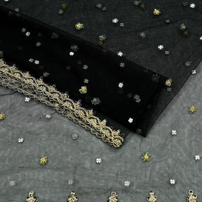 Indian Vintage Sari Black Net/Mesh Hand Embroidered Sarees Craft Fabric 5Yd Sewing Soft Zardozi/Dabka Zari Sequins Wedding sarees