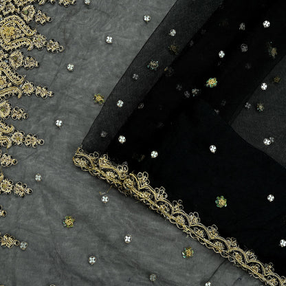 Indian Vintage Sari Black Net/Mesh Hand Embroidered Sarees Craft Fabric 5Yd Sewing Soft Zardozi/Dabka Zari Sequins Wedding sarees